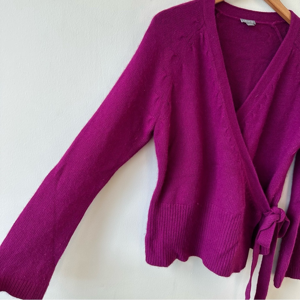 Ann Taylor Angora Wool Blend Magenta V-Neck Wrap Sweater - Picture 2 of 7